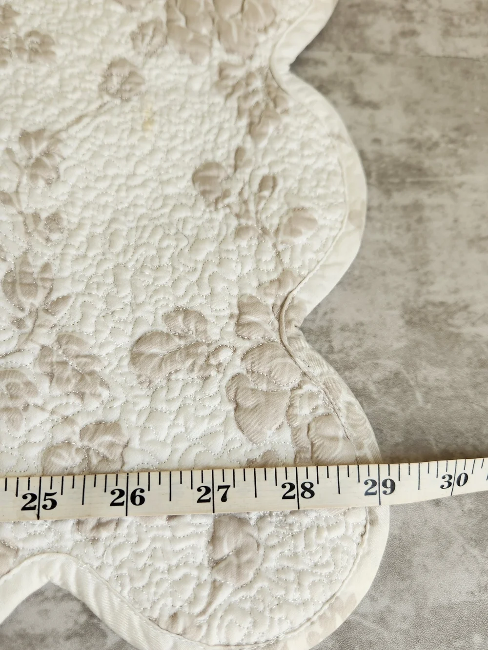Pine Cone Hill Scalloped Floral Quilt Euro Sham Beige and White 2 Sided